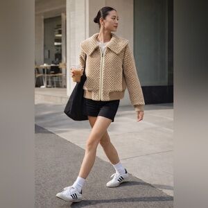 Tsumori Chisato Textured Zip Jacket in Taupe & Cream